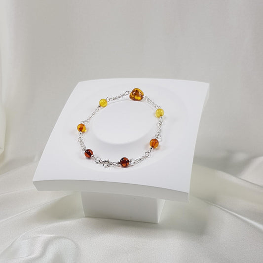 Bracelet ambre en argent 925 - résine fossile naturelle 