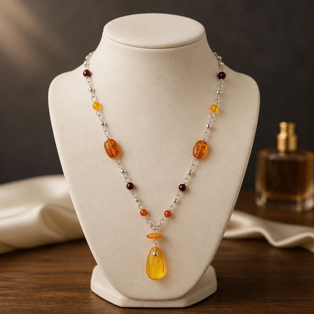 Pendentif Ambre Gouttelette Argent 925 - Résine Naturelle Fossile