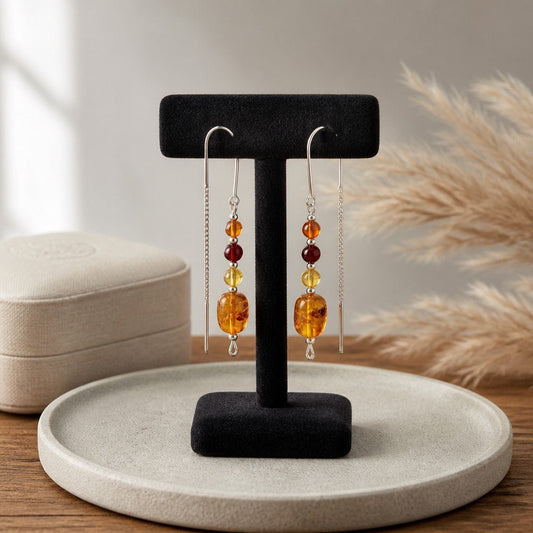 Boucles d'Oreilles Ambre - Argent 925