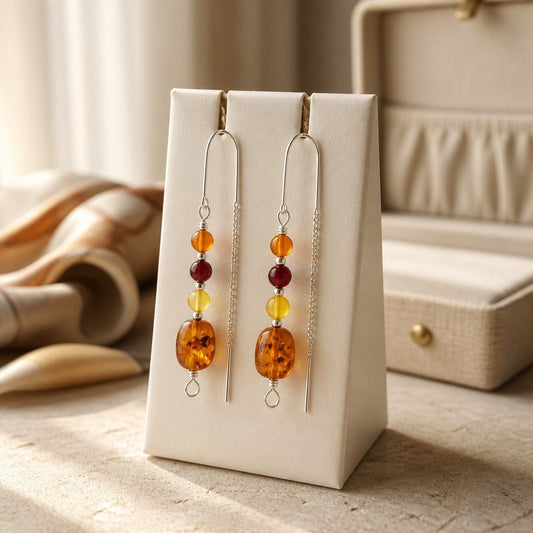Boucles d'Oreilles Ambre - Argent 925