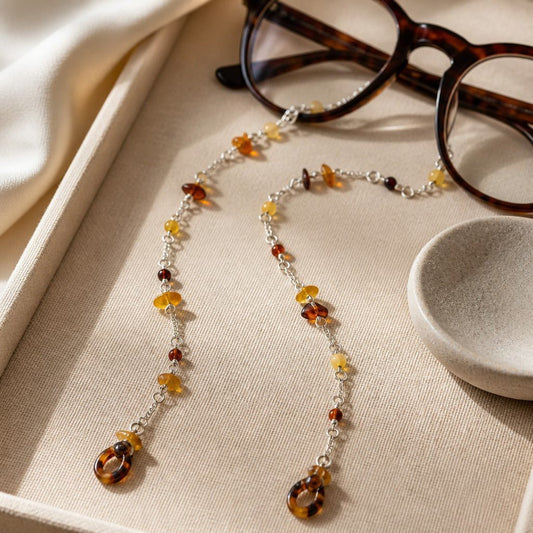 Chaîne de Lunettes Ambre - Pierre Naturelle & Argent 925