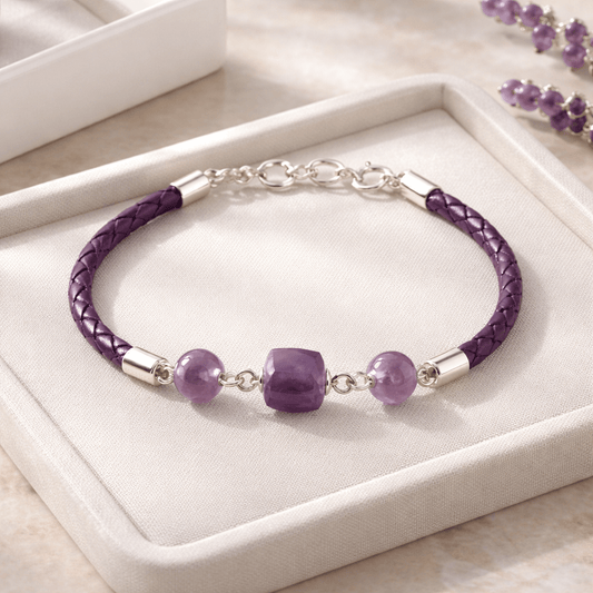 Bracelet Améthyste Argent 925 simili cuir