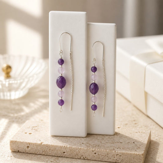 Boucles d'Oreilles Améthyste - Argent 925 & Pierre Naturelle