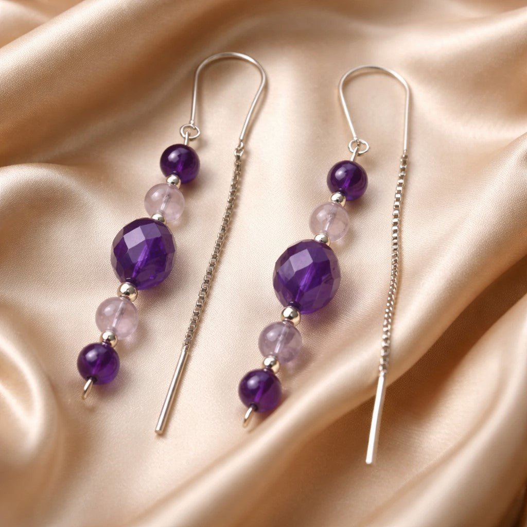 Boucles d'Oreilles Améthyste - Argent 925 & Pierre Naturelle
