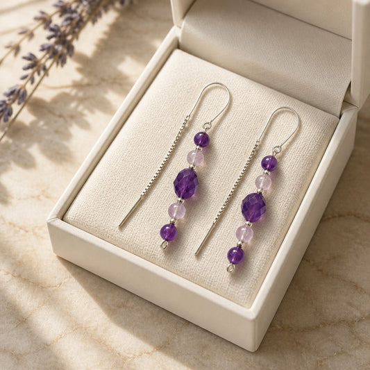 Boucles d'Oreilles Améthyste - Argent 925 & Pierre Naturelle