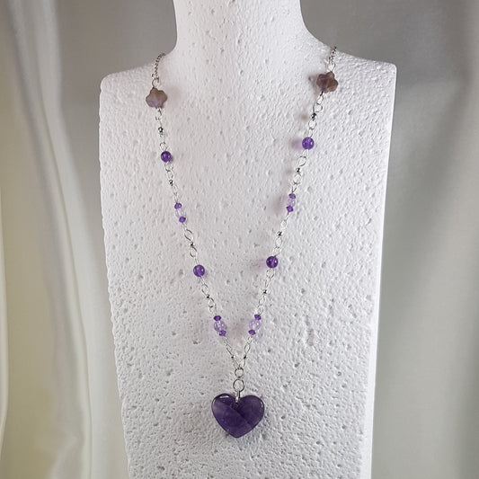  Pendentif améthyste cœur en argent 925 - pierre naturelle