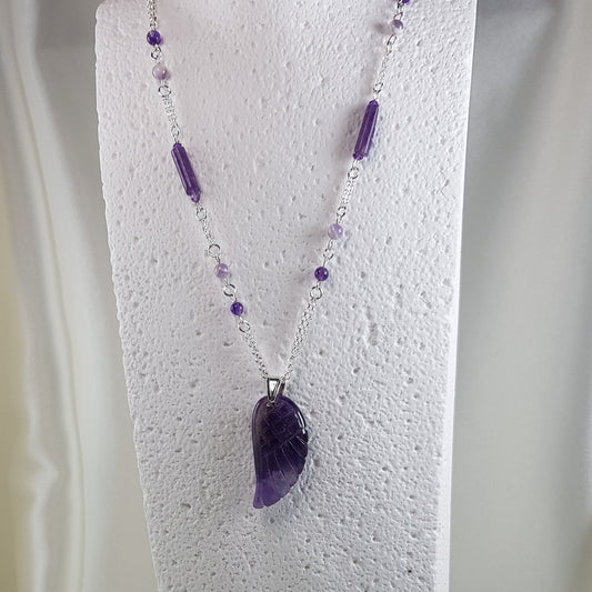 Pendentif améthyste aile d'ange en argent 925 - pierre naturelle
