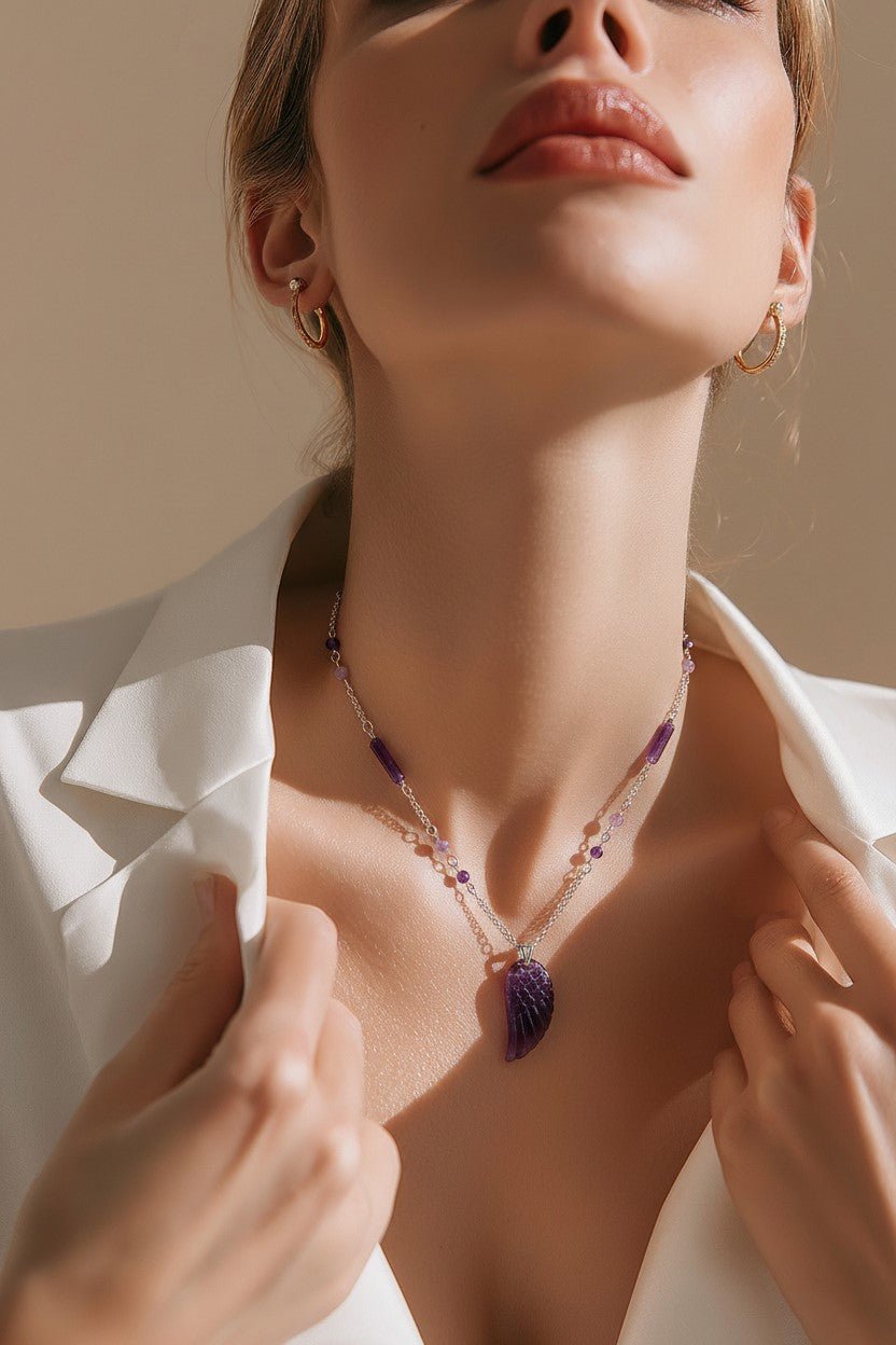 Pendentif Améthyste Aile d'Ange Argent 925 - Pierre Naturelle