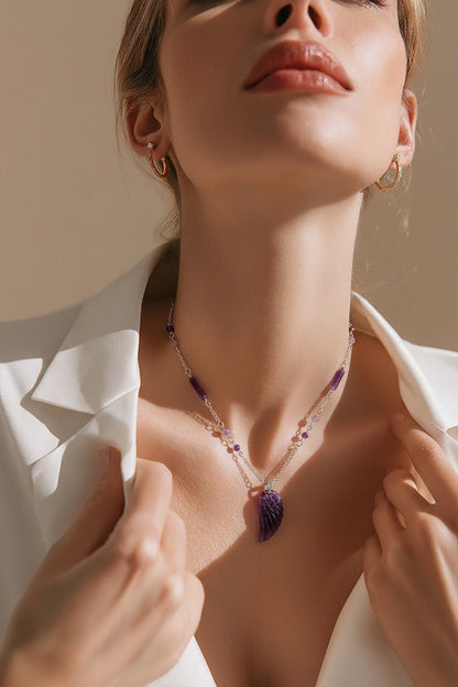 Pendentif Améthyste Aile d'Ange Argent 925 - Pierre Naturelle