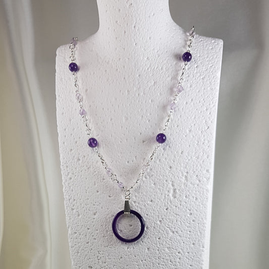 Pendentif améthyste anneau en argent 925 - pierre naturelle