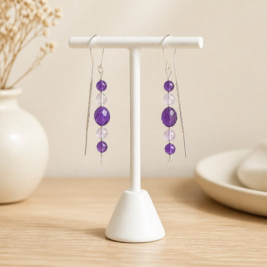 Boucles d'Oreilles Améthyste - Argent 925 & Pierre Naturelle