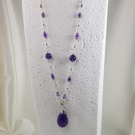 Pendentif améthyste goutte en argent 925 - pierre naturelle