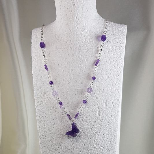 Pendentif améthyste papillon en argent 925 - pierre naturelle