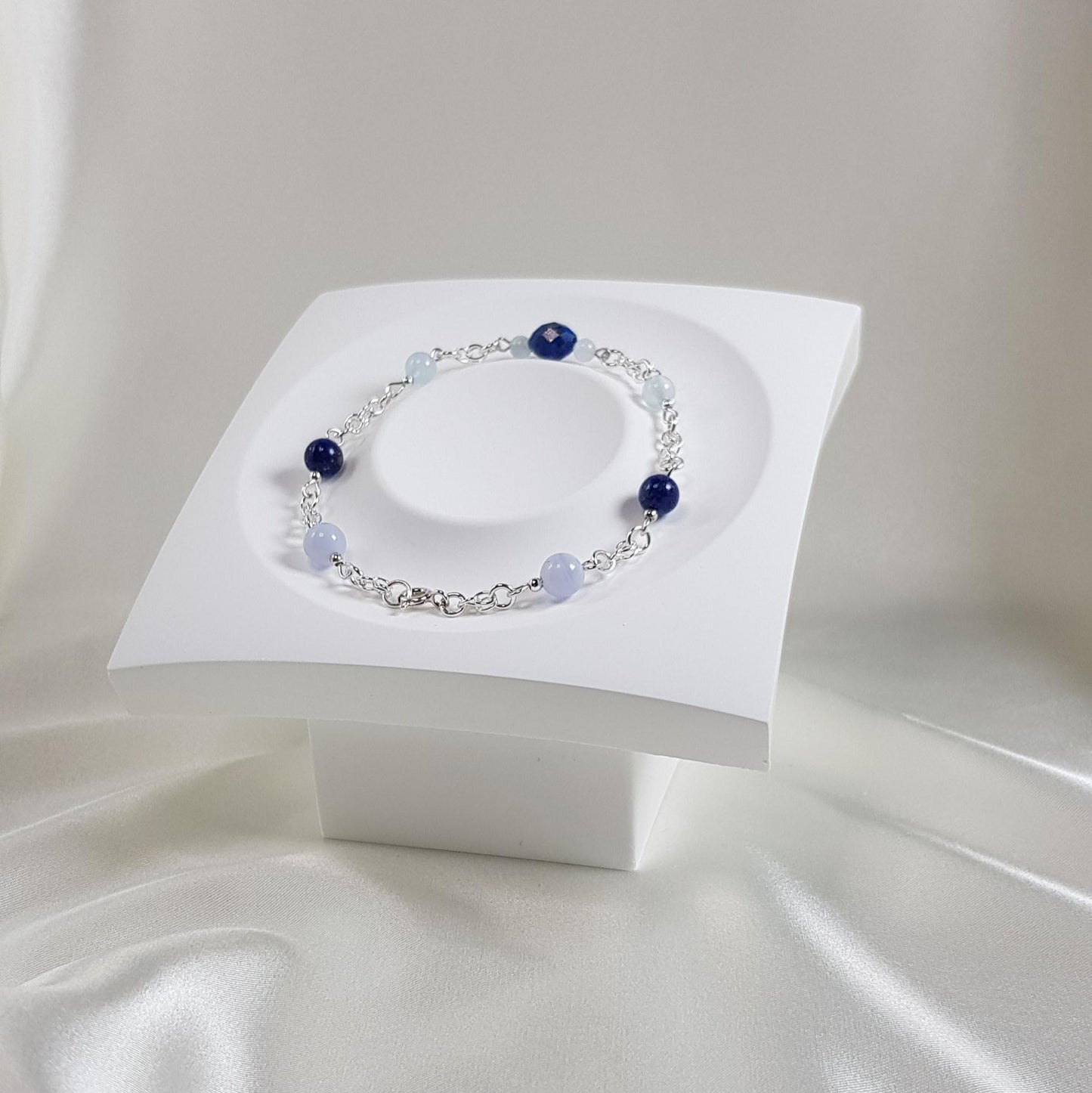 Bracelet apaisement en argent 925 - lithothérapie pierres naturelles 