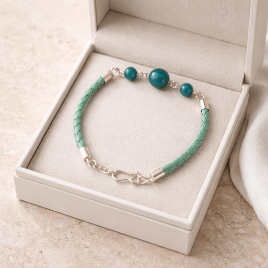 Bracelet Apatite Bleue Argent 925 simili cuir