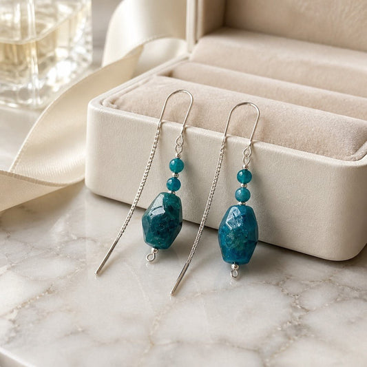Boucles d'Oreilles Apatite Bleue - Argent 925 & Pierre Naturelle