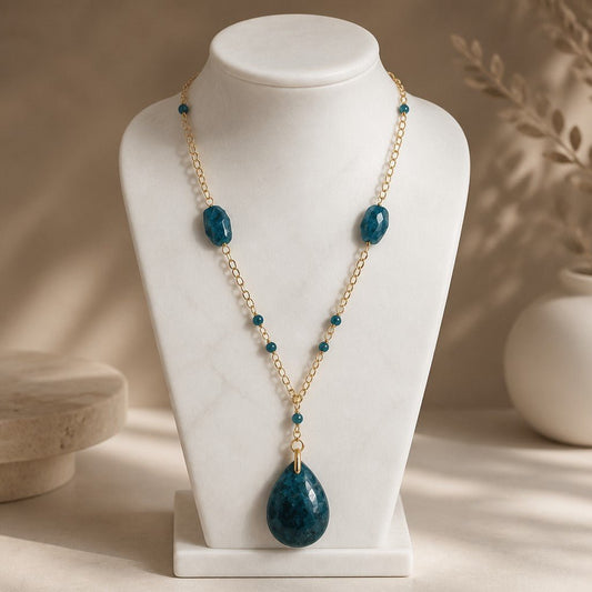 Pendentif Apatite Bleue Acier - Pierre Naturelle Lithothérapie