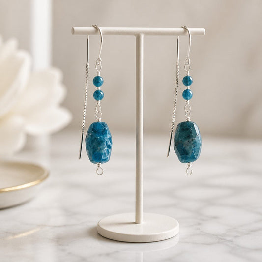 Boucles d'Oreilles Apatite Bleue - Argent 925 & Pierre Naturelle