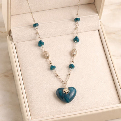 Pendentif Apatite Bleue Coeur Argent 925 - Pierre Naturelle
