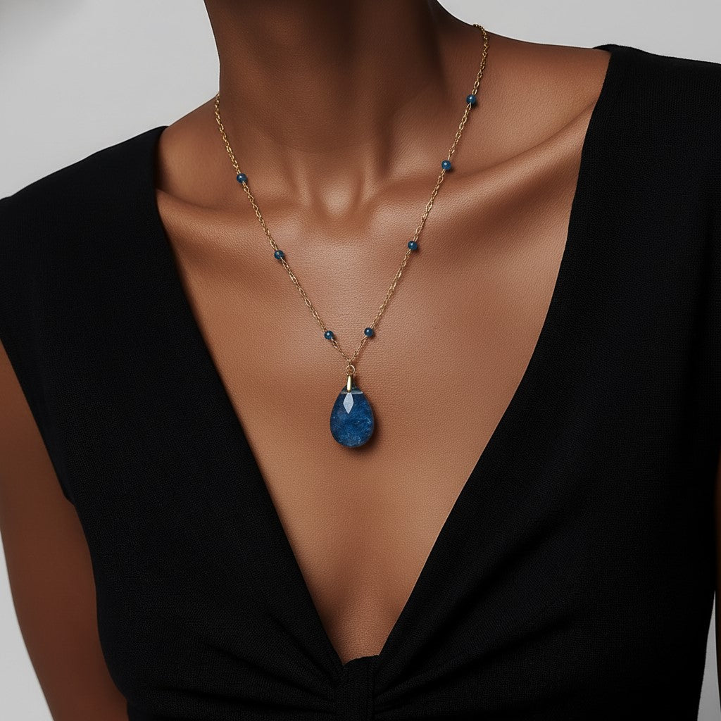 Pendentif Apatite Bleue Acier - Pierre Naturelle Lithothérapie