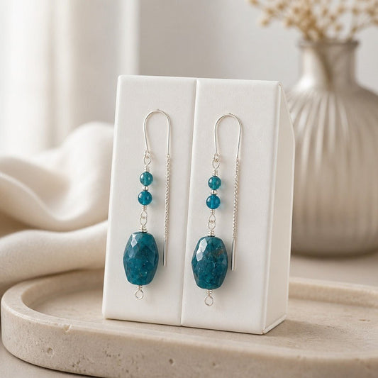 Boucles d'Oreilles Apatite Bleue - Argent 925 & Pierre Naturelle