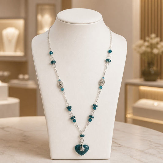 Pendentif Apatite Bleue Coeur Argent 925 - Pierre Naturelle