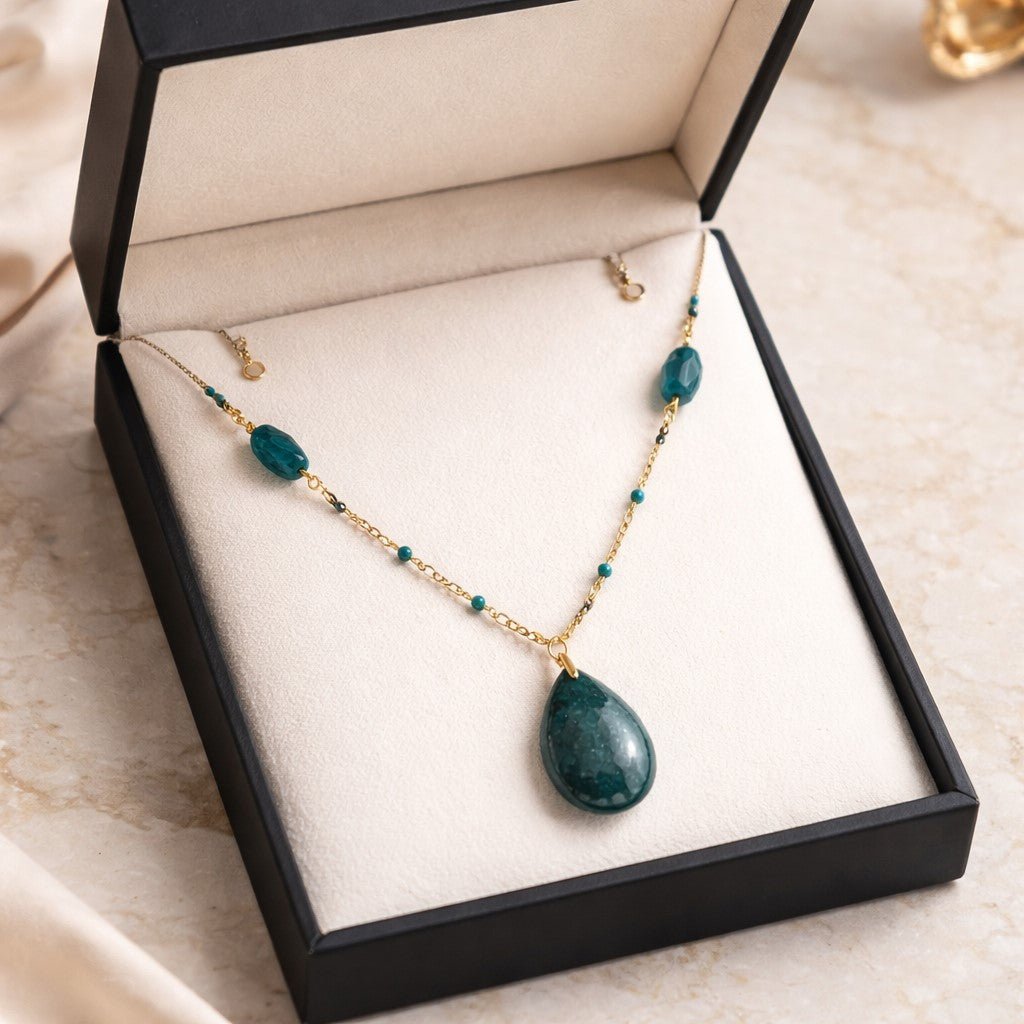 Pendentif Apatite Bleue Acier - Pierre Naturelle Lithothérapie
