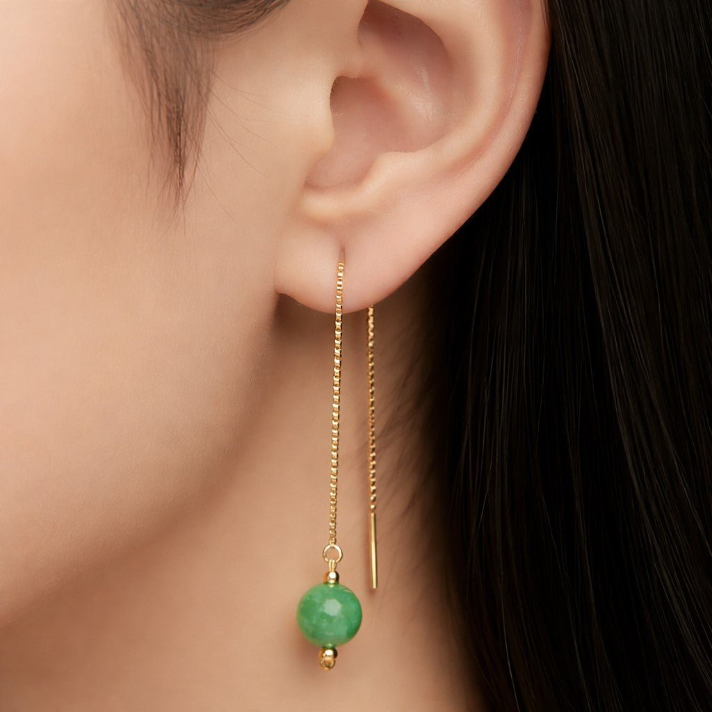 Boucles d'Oreilles Aventurine - Argent 925 Plaqué Or 1 Micron