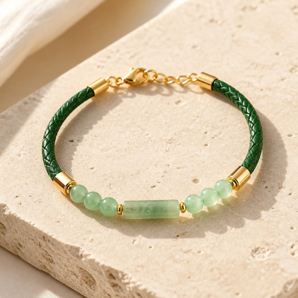 Bracelet Aventurine Verte Acier - Pierre Naturelle simili cuir 3 mm