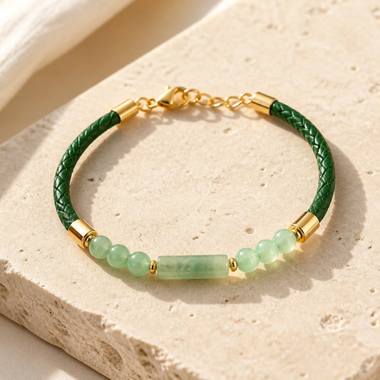 Bracelet Aventurine Verte Acier - Pierre Naturelle simili cuir 3 mm