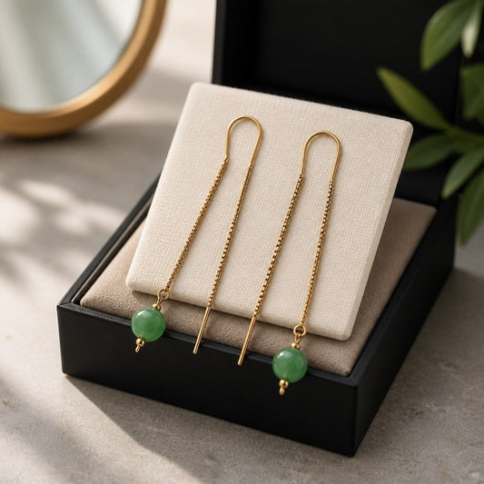Boucles d'Oreilles Aventurine - Argent 925 Plaqué Or 1 Micron