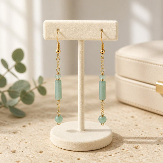Boucles d'Oreilles Aventurine - Argent 925 Plaqué Or 1 Micron