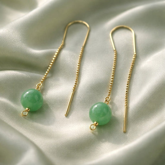 Boucles d'Oreilles Aventurine - Argent 925 Plaqué Or 1 Micron