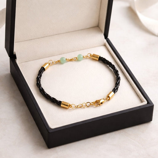 Bracelet Aventurine Verte Acier - Pierre Naturelle simili cuir