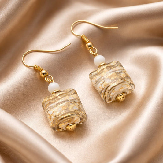 Boucles d'Oreilles Murano Beige 9242 - Perles Vénitiennes Légères