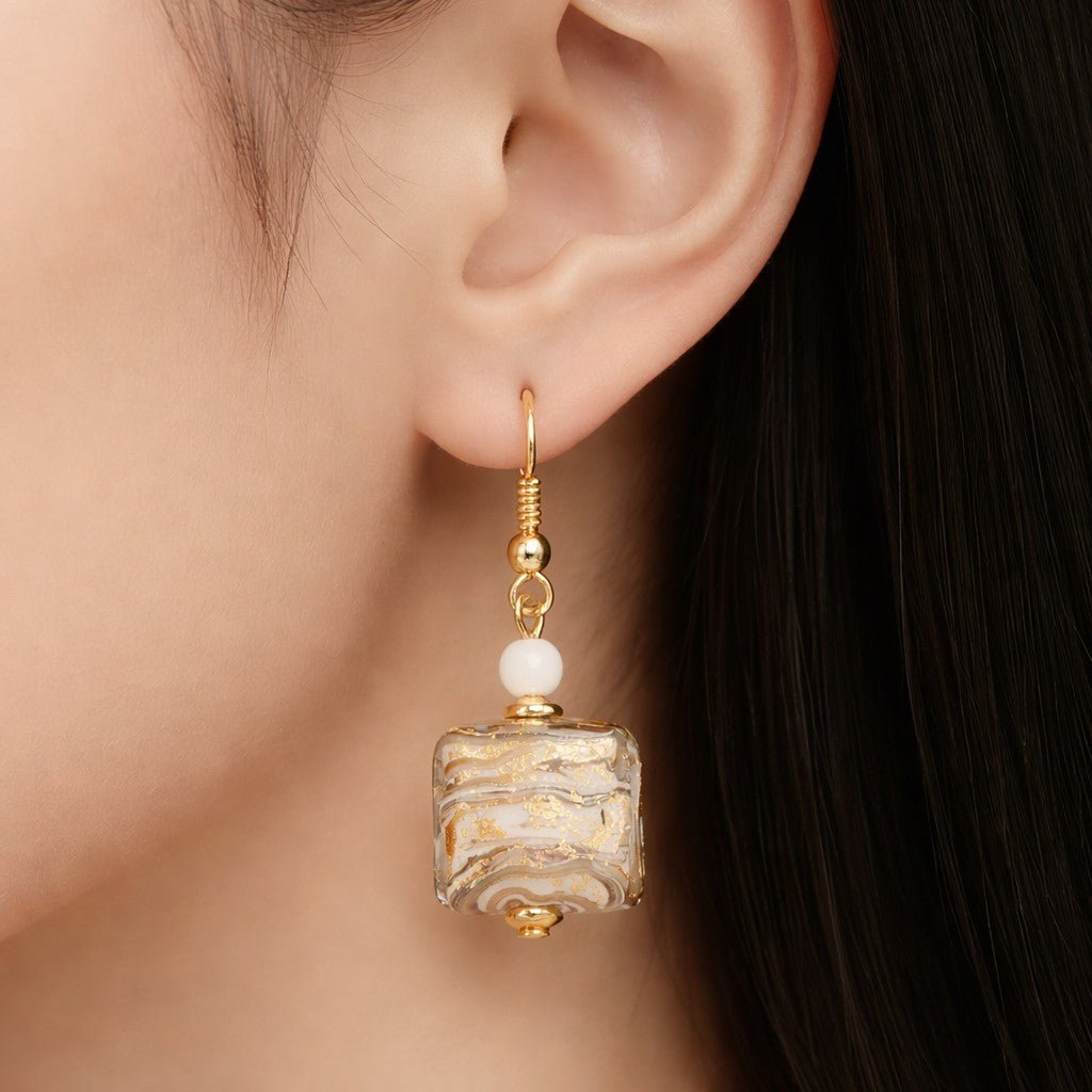 Boucles d'Oreilles Murano Beige 9242 - Perles Vénitiennes Légères