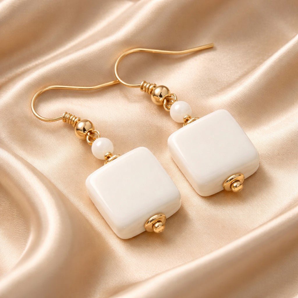 Boucles d'Oreilles Murano Beige 9244 - Verre Vénitien Léger