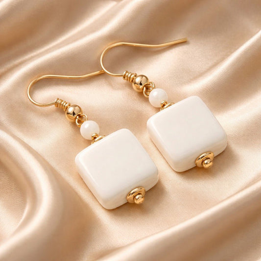 Boucles d'Oreilles Murano Beige 9244 - Verre Vénitien Léger