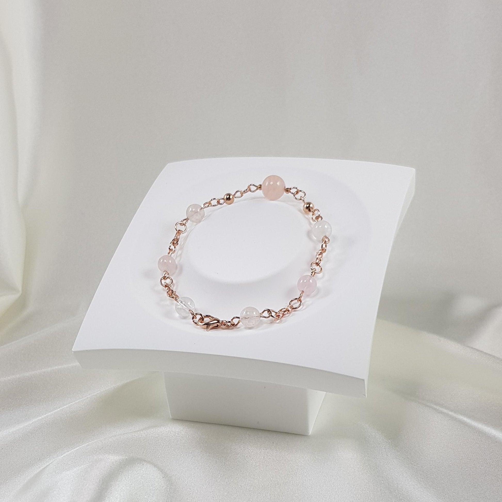 Bracelet béryl rose en argent 925 plaqué or rose 