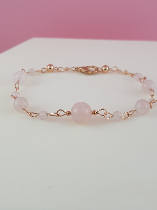 Bracelet béryl rose argent 925 plaque or rose