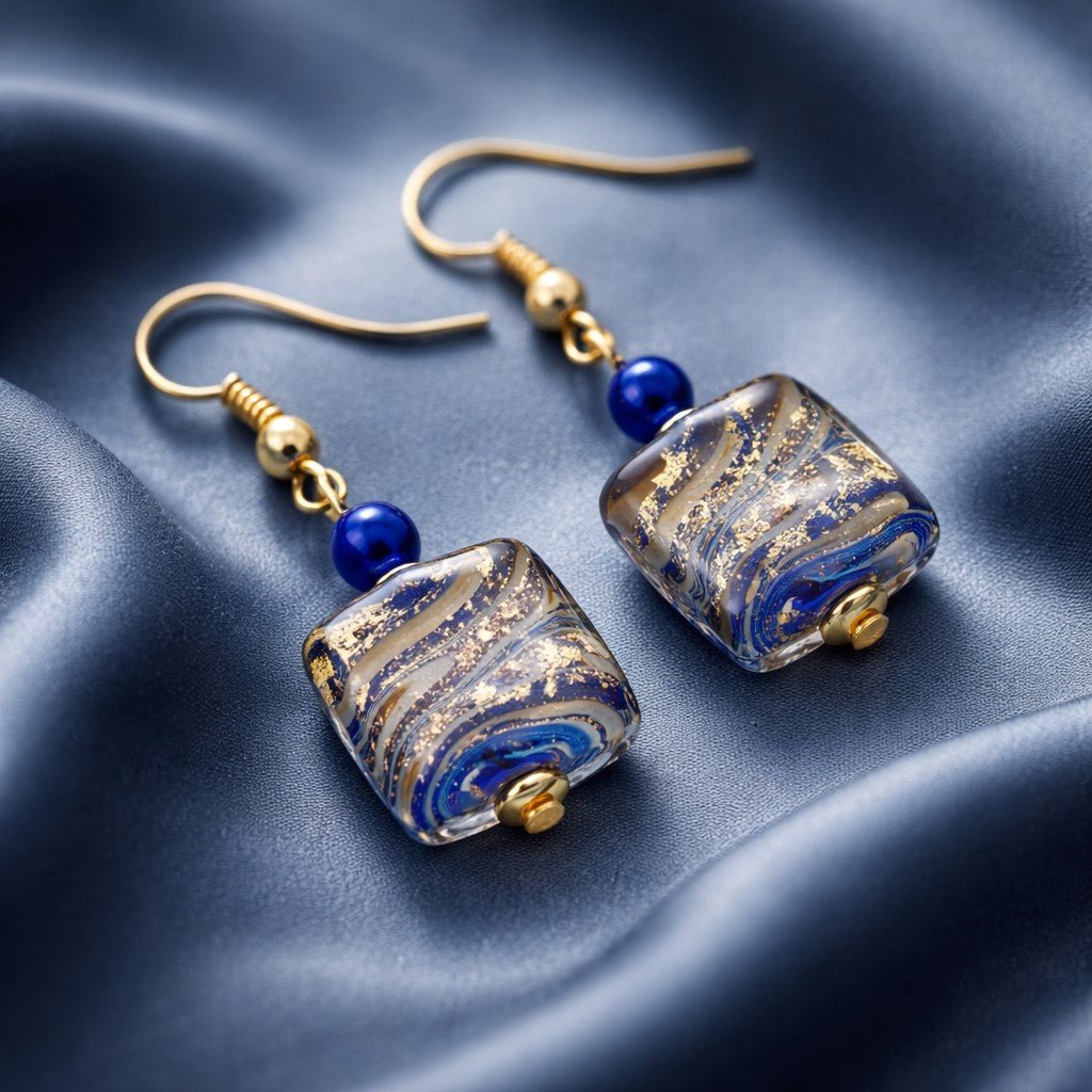 Boucles d'Oreilles Murano Bleu 9242 - Verre de Venise Authentique