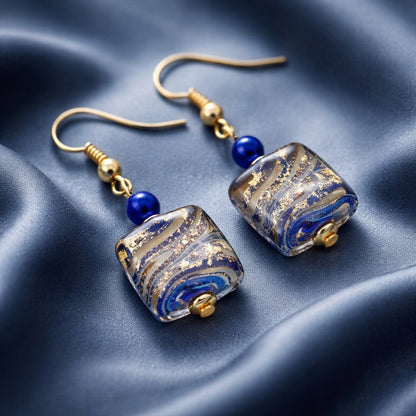 Boucles d'Oreilles Murano Bleu 9242 - Verre de Venise Authentique