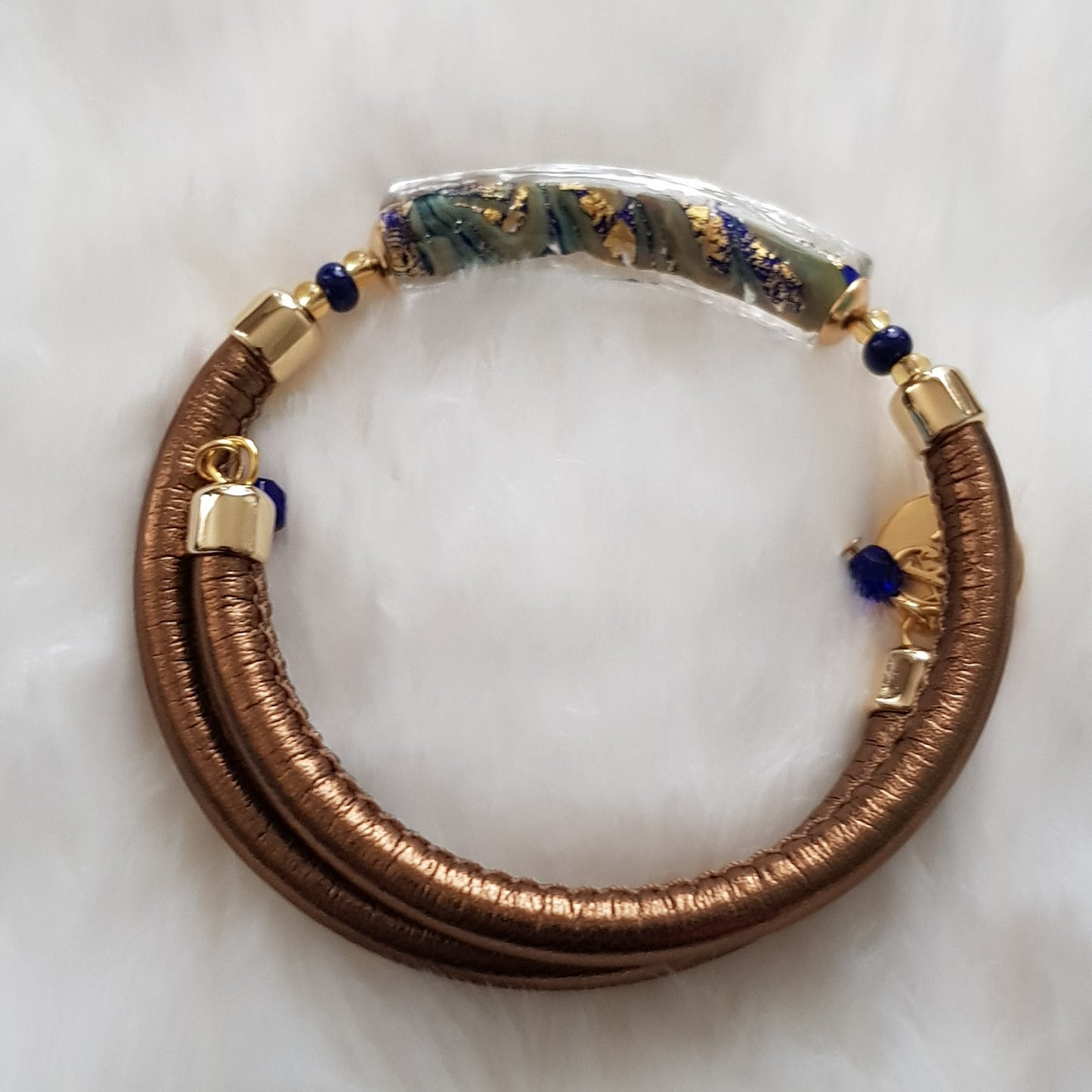 Bracelet murano tube bleu cuivré