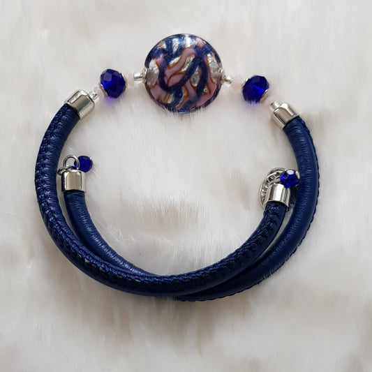 Bracelet murano médaillon bleu rose