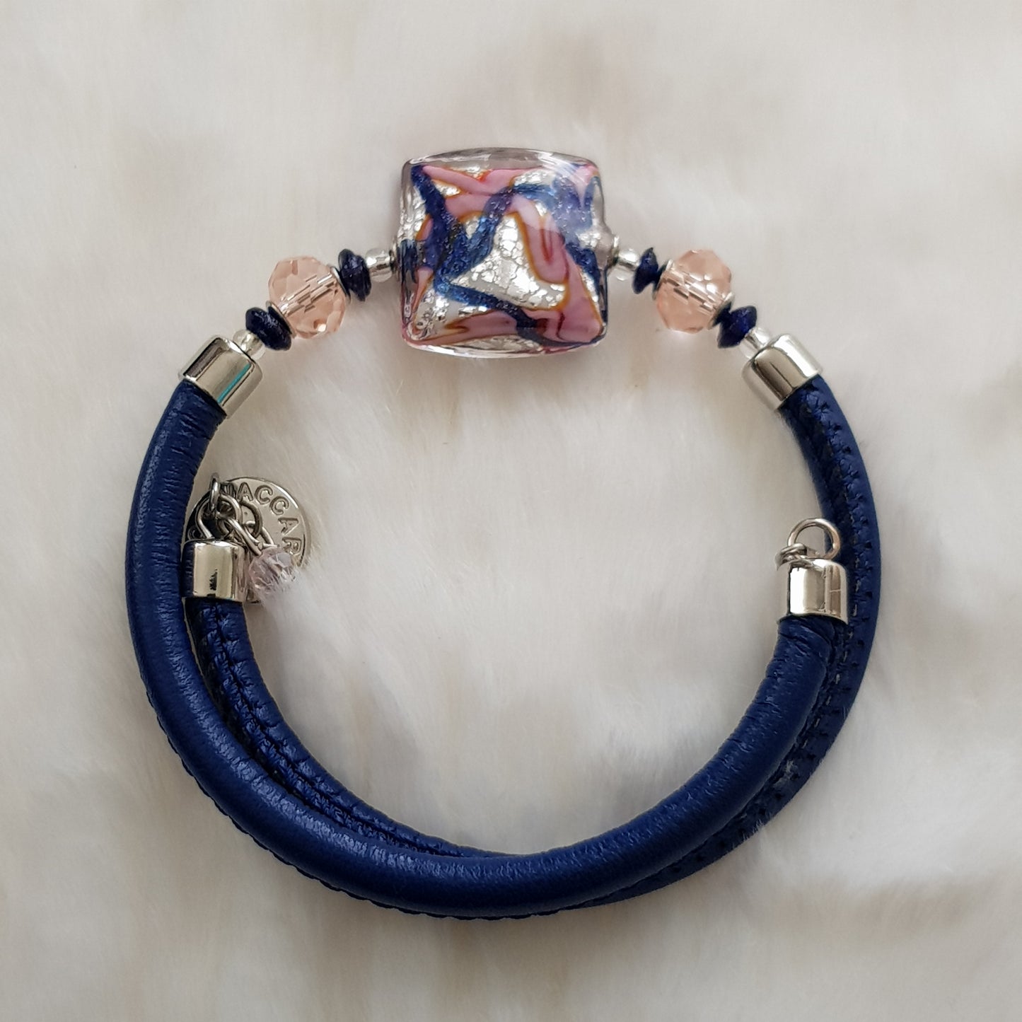 Bracelet murano carré bleu rose