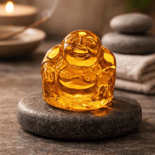Bouddha en Verre Ambre - Porte-Bonheur Chaleur