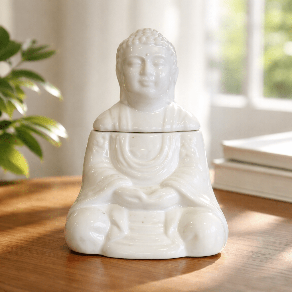 Brûleur à Huile Bouddha Assis Beige - Sérénité Naturelle et Méditation