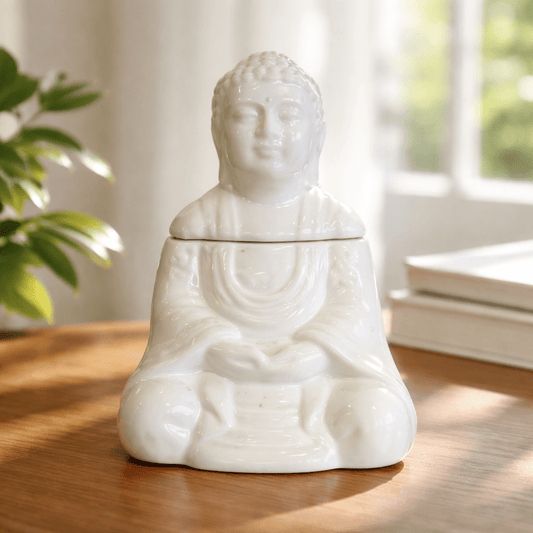 Brûleur à Huile Bouddha Assis Beige - Sérénité Naturelle et Méditation