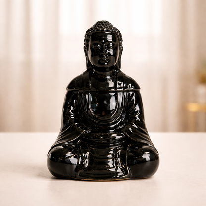 Brûleur à Huile Bouddha Assis Noir - Méditation Élégante et Mystique
