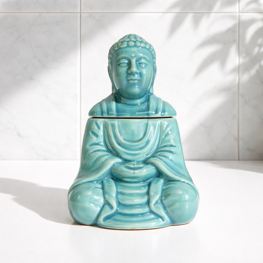 Brûleur à Huile Bouddha Assis Vert - Invitation à la Méditation Profonde